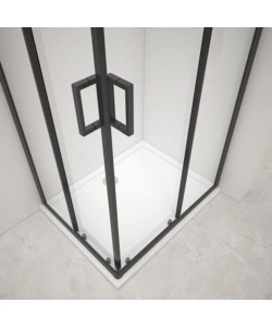 BOX DOCCIA ANGOLARE NERO CON VETRO TRASPARENTE 70X90X185 CM